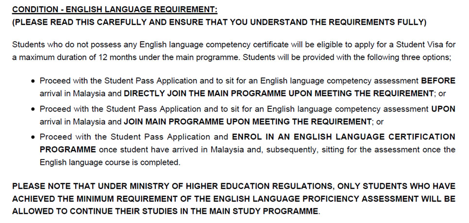 CONDITION - English Language Requirement