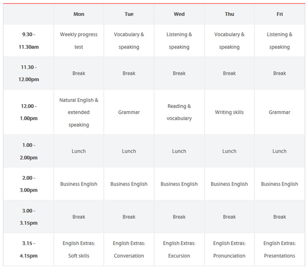General + Business English サンプルスケジュール