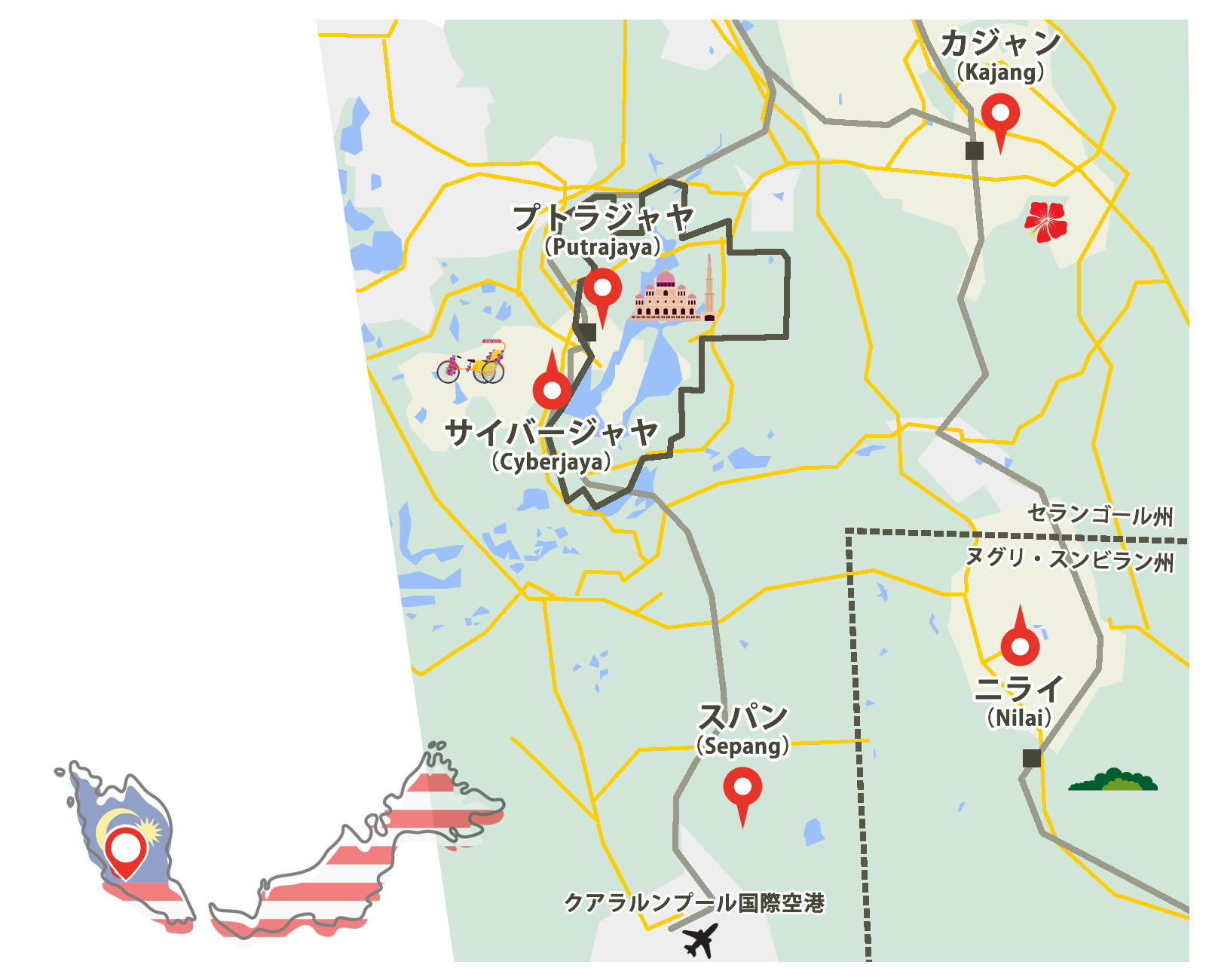 プトラジャヤ・サイバージャヤ・カジャン・ニライ地図